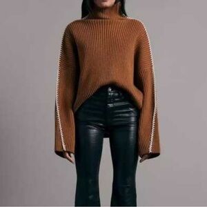 rag & bone Brown Ingrid Ribbed Turtleneck Sweater